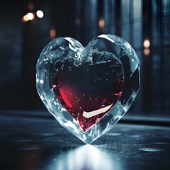 Valentine's Day background with glass heart. 3D rendering