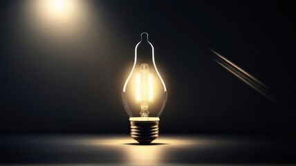 One of Lightbulb glowing among shutdown light bulb in dark area with copy space for creative thinking , problem solving solution and outstanding concept by 3d rendering technique, generative, AI. - obrazy, fototapety, plakaty