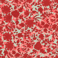 seamless monochrome pattern with graphic scattered flowers
