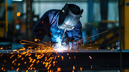 welder is welding metal , industry them bokeh and sparkle background