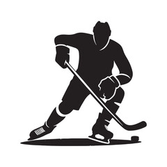 Fototapeta premium Vigorous Puck Pursuit: Athlete Silhouette in a Display of Hockey Player Silhouettes - Athlete Silhouette - Hockey Vector 