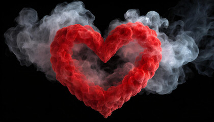 Serce z czerwonego dymu, Walentynki, kartka, abstrakcja. Generative AI - obrazy, fototapety, plakaty