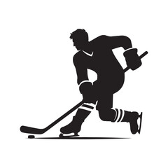 Vigorous Puck Pursuit: Athlete Silhouette in a Display of Hockey Player Silhouettes - Athlete Silhouette - Hockey Vector
