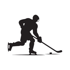 Precision on Ice: Hockey Player Silhouette Showcasing the Precision and Skill of the Athlete - Hockey Illustration - Athlete Vector
