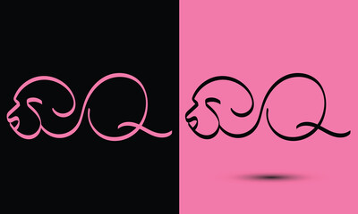 Initial letter Q combine with dog head BLACK and PINK