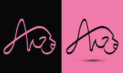 Initial letter A combine with dog head BLACK and PINK