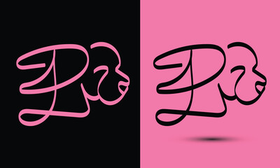 Initial letter P combine with dog head BLACK and PINK