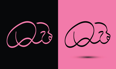Initial letter o combine with dog head BLACK and PINK