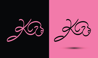 Initial letter K combine with dog head BLACK and PINK