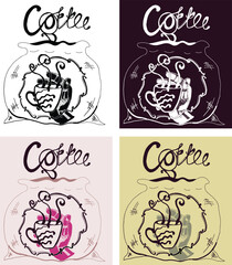 Coffee line art set. Outline coffee  illustrations collection with black thin line. Hand drown illustrations for your design.