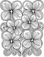Monochrome Doodle St Patrick's Day Seamless Pattern. Decorative Clover Leaf Talisman coloring page