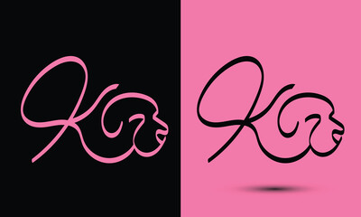 Initial letter k combine with dog head BLACK and PINK