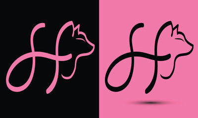 Initial letter H combine with cat head BLACK and PINK