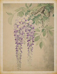 Vintage Purple Wisteria Page with paper texture