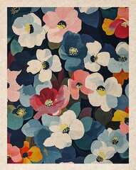 Vintage Floral Abstract Canvas Art Print