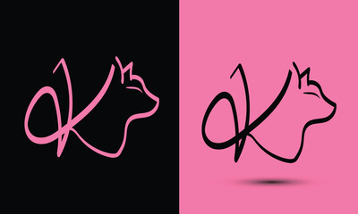 Initial letter K combine with cat head BLACK and PINK