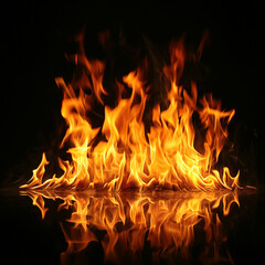 Fire flames on a black background, ai technology