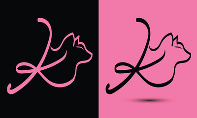 Initial letter K combine with cat head BLACK and PINK