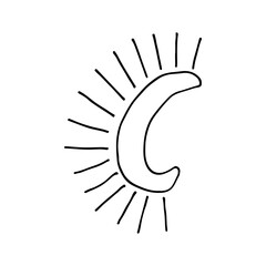Crescent, moon. Moonlight. Doodle. Vector illustration. Hand drawn. Outline.