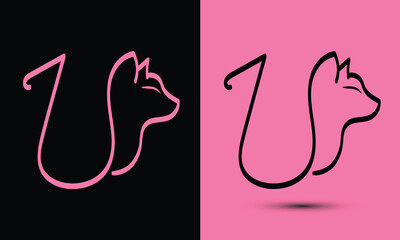 Initial letter U combine with cat head BLACK and PINK