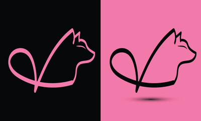 Initial letter V combine with cat head BLACK and PINK