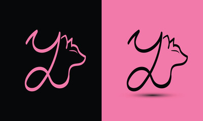 Initial letter Y combine with cat head BLACK and PINK