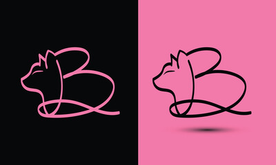 Initial letter B combine with cat head BLACK and PINK