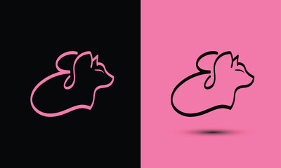 Initial letter E combine with cat head BLACK and PINK