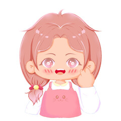 cartoon Cute girl smiling showing two fingers