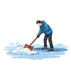 Person shoveling snow from a driveway isolated on white background, cartoon style, png
