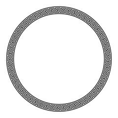 Circle frame with seamless meander pattern. 
Decorative border with Greek key or also Greek fret motif, constructed from continuous lines, shaped into a repeated motif. Illustration over white. Vector