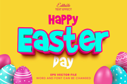 Happy easter day celebration colorful text effect. Easter day editable vector text style