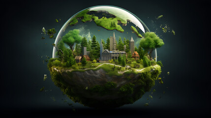 Renewable energy concept Earth Day or environment protection, Globe of earth with glass, Concept Save the world save environment, AI generated