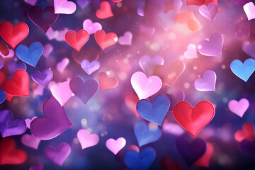 Hearts bokeh background. Valentine's Day. 3D rendering