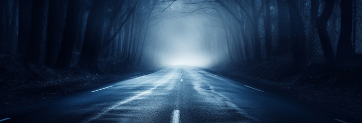 foggy dark road in the forest, abstract background - obrazy, fototapety, plakaty