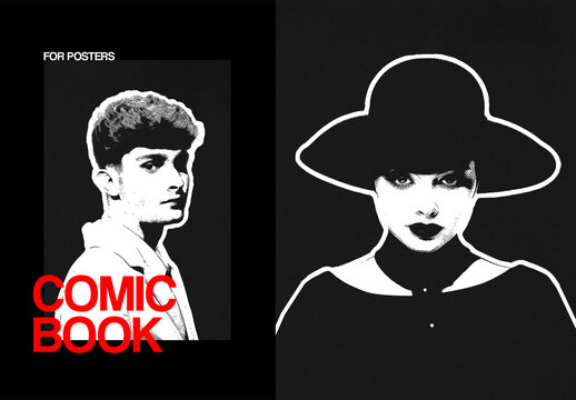 Black And White Comic Book Poster Photo Effect Mockup With Generative AI Preview