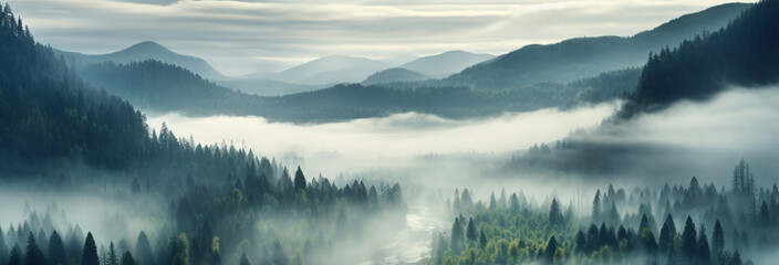 foggy morning in the Carpathians in autumn.