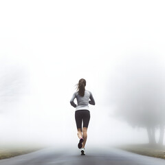 Person jogging on a foggy morning isolated on white background, detailed, png
 - obrazy, fototapety, plakaty