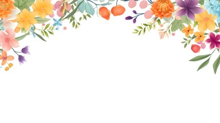 Floral border frame card template. multicolor flowers, Flowers on the White Background.