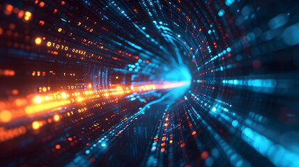 Fototapeta na wymiar High-Speed Data Stream on a Digital Binary Code Tunnel