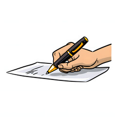 Individual signing a rental agreement with a pen isolated on white background, doodle style, png
