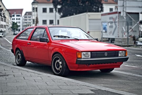 Neu-Ulm, Germany - September, 19, 2021: Rretro car Volkswagen Scirocco parking at the roadside. 