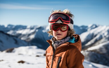 Fototapeta na wymiar a boy skiing in the mountains with his gear on