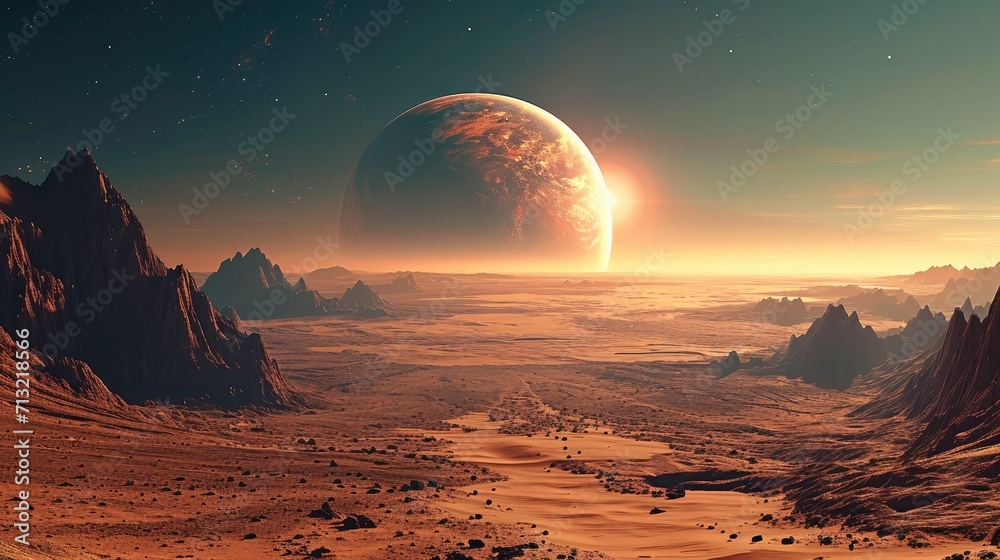 Poster View from mars to earth. Generative AI.