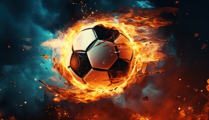 Fototapeta premium an image of a soccer ball that is surrounded by fire