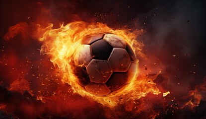 Fototapeta premium an image of a soccer ball that is surrounded by fire