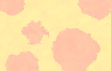 絵具で黄色の背景にサーモンピンクの荒い丸模様の背景素材