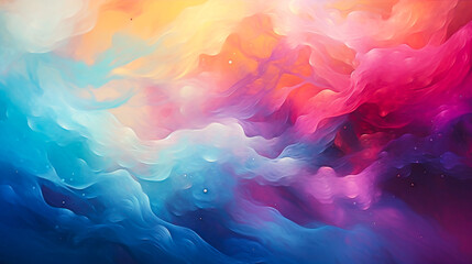 Fototapeta na wymiar Abstract ethereal wave of colors with sparkling particles, a vibrant fantasy of pink, blue, and orange hues, resembling a dreamy nebula or a magical underwater scene