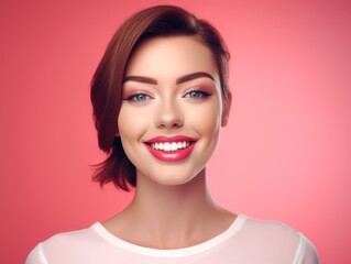 Skin care. Beautiful smiling girl model with makeup