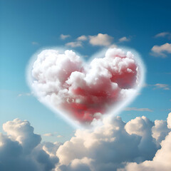 Heart shaped cloud on blue sky background. 3D illustration.